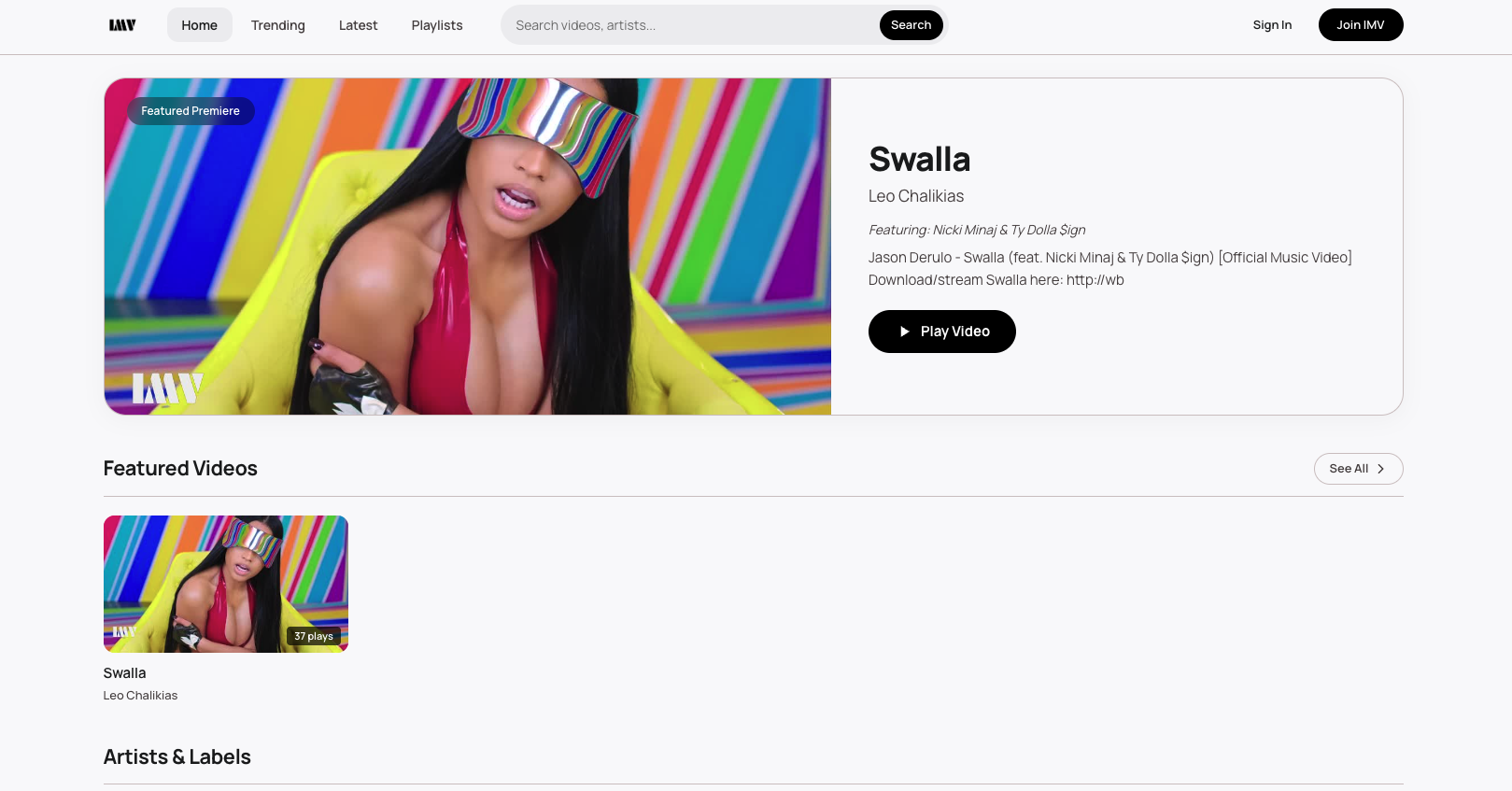 IMV music video platform interface